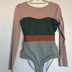 Seea Brown and Cream Striped Bodysuit